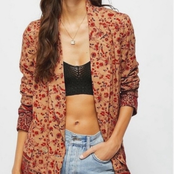 Free People Belfower Floral Work Boho Blazer, XS - Picture 4 of 7